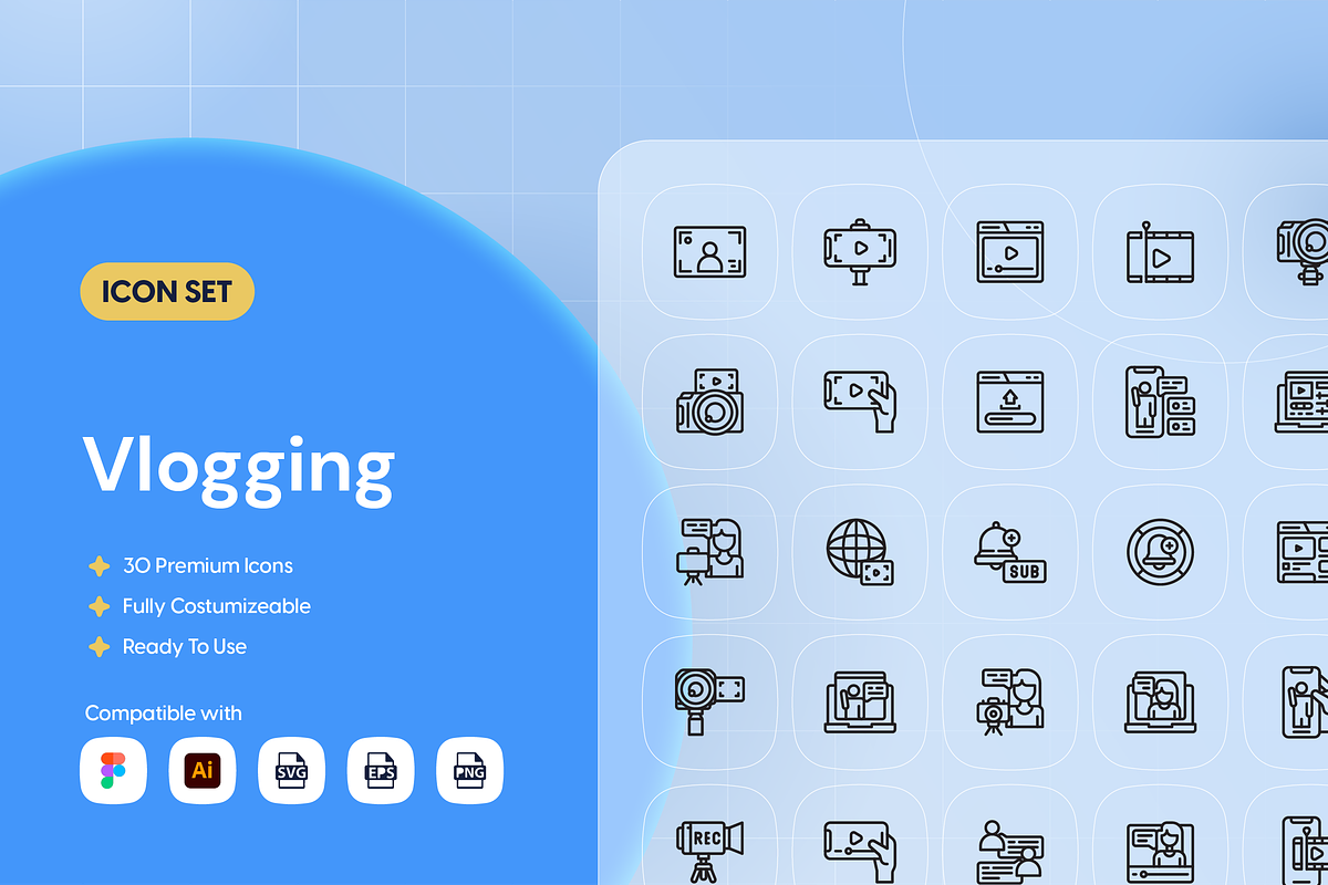 Vlogging Icon Set, an Outline Icon by Nathaya Studio (Photo 2 of 2)