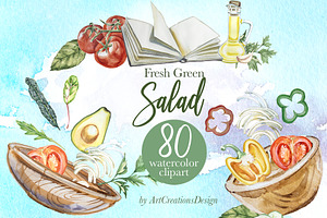 Salad Watercolor Clipart Set, a Food Illustration by ArtCreationsDesign