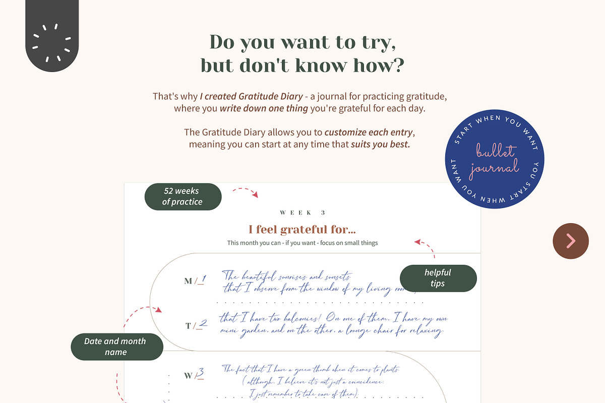 Digital Grateful Diary in PDF, a Stationery Template by Mocca Mockups Store (Photo 3 of 10)