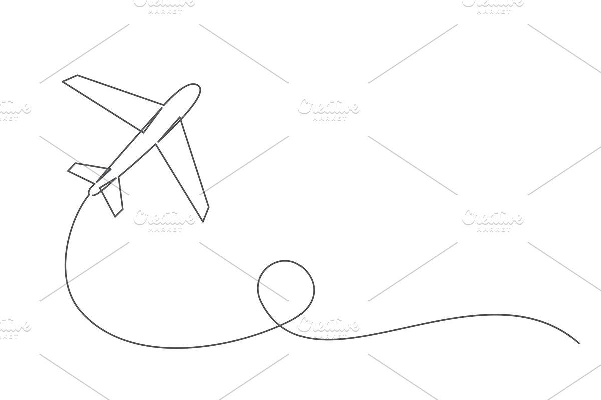 Airplane One line drawing isolated, a Transportation Illustration by IhorZigor