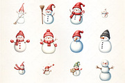 Frosty Snowman Holiday Clipart Bundl, an Illustration by CrexoraLab (Thumbnail 2 of 5)