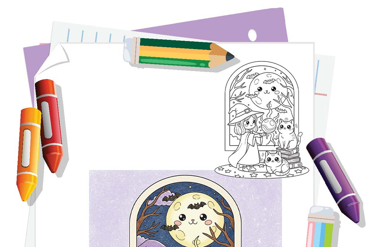 Cat Mom Halloween Coloring Book Page, an Illustration by one-touch (Photo 5 of 8)