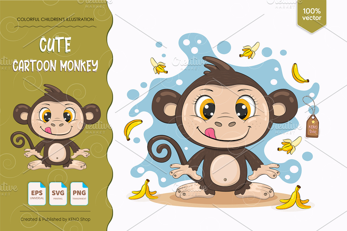 Cartoon Monkey. Tshirt, PNG., an Animal Illustration by KENO Mascots (Photo 1 of 3)
