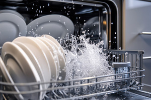 A dishwasher packed with dishes, a Photo by Pavel_design