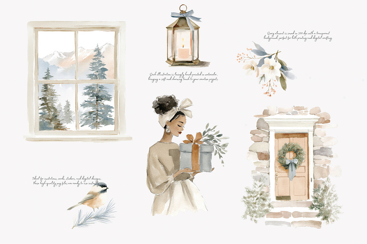 Winter watercolor clipart set, a Decorative Illustration by Patishop Art (Photo 2 of 10)