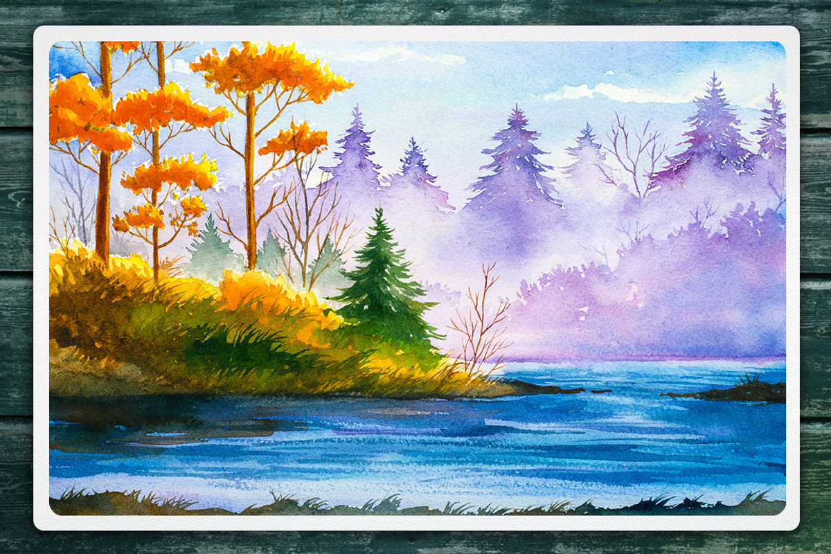 Autumn watercolor landscapes, an Illustration by AlexGreenArt (Photo 6 of 11)