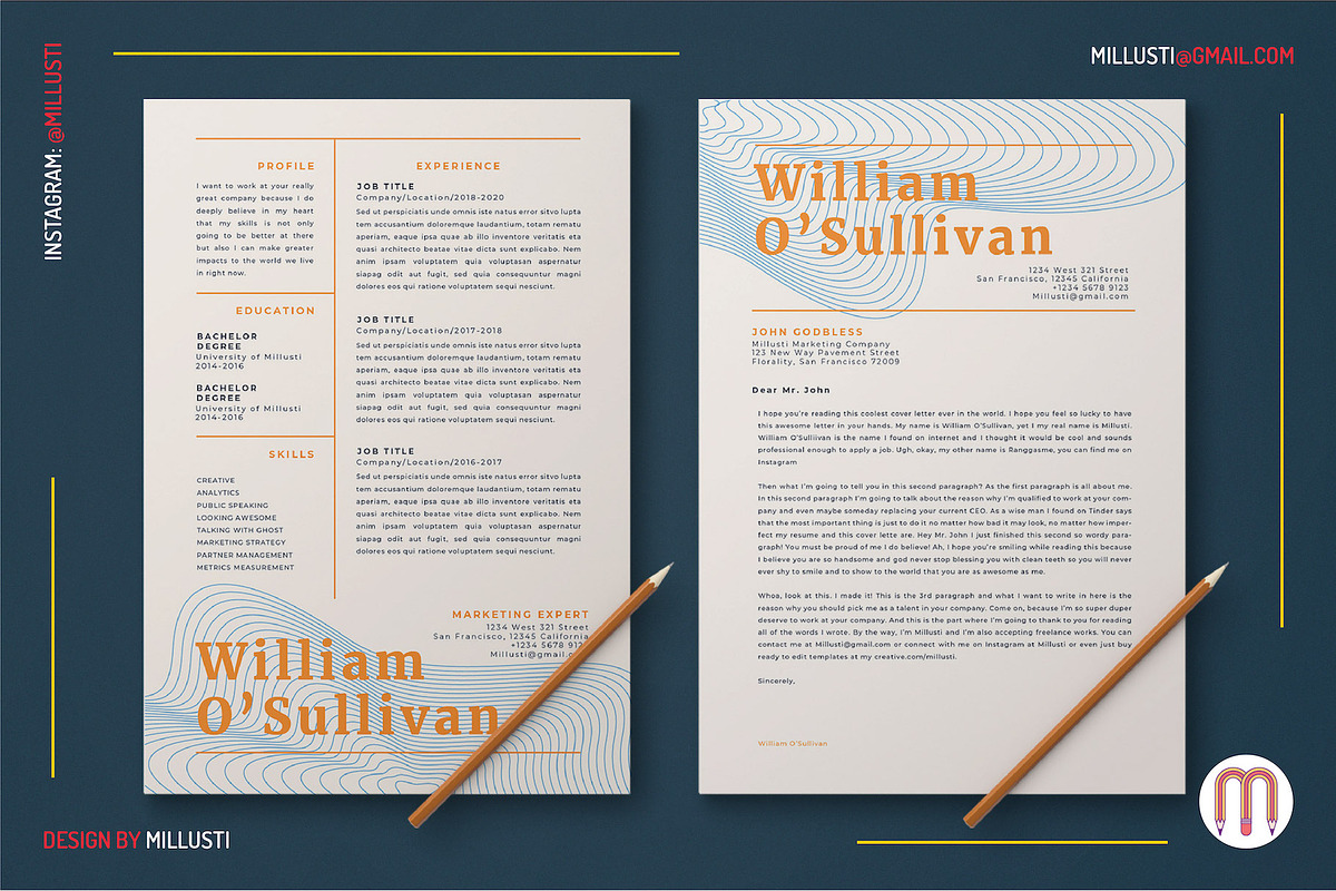 Elegant Line Art Resume Cover Letter, a Marketing Template by Millusti (Photo 1 of 3)