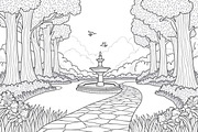 Garden Fountain Coloring Pages, an Illustration by jahid234 (Thumbnail 4 of 7)