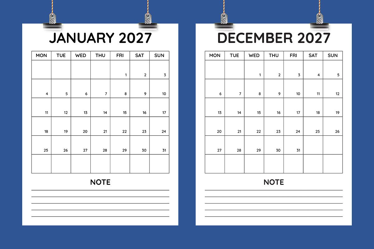 8.5x11 inch Minimalist 2027 Calendar, a Stationery Template by Sofir Nayeem