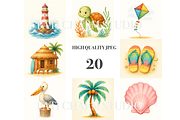 Beach Clipart Set, a Decorative Illustration by Pati Charm Studio (Thumbnail 2 of 7)