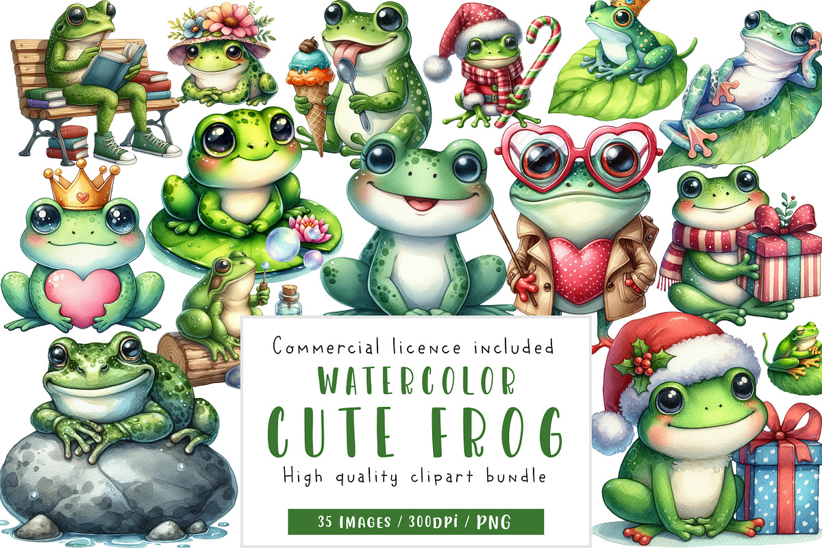 Cute Frog Clipart, an Illustration by CreationArt (Photo 1 of 5)