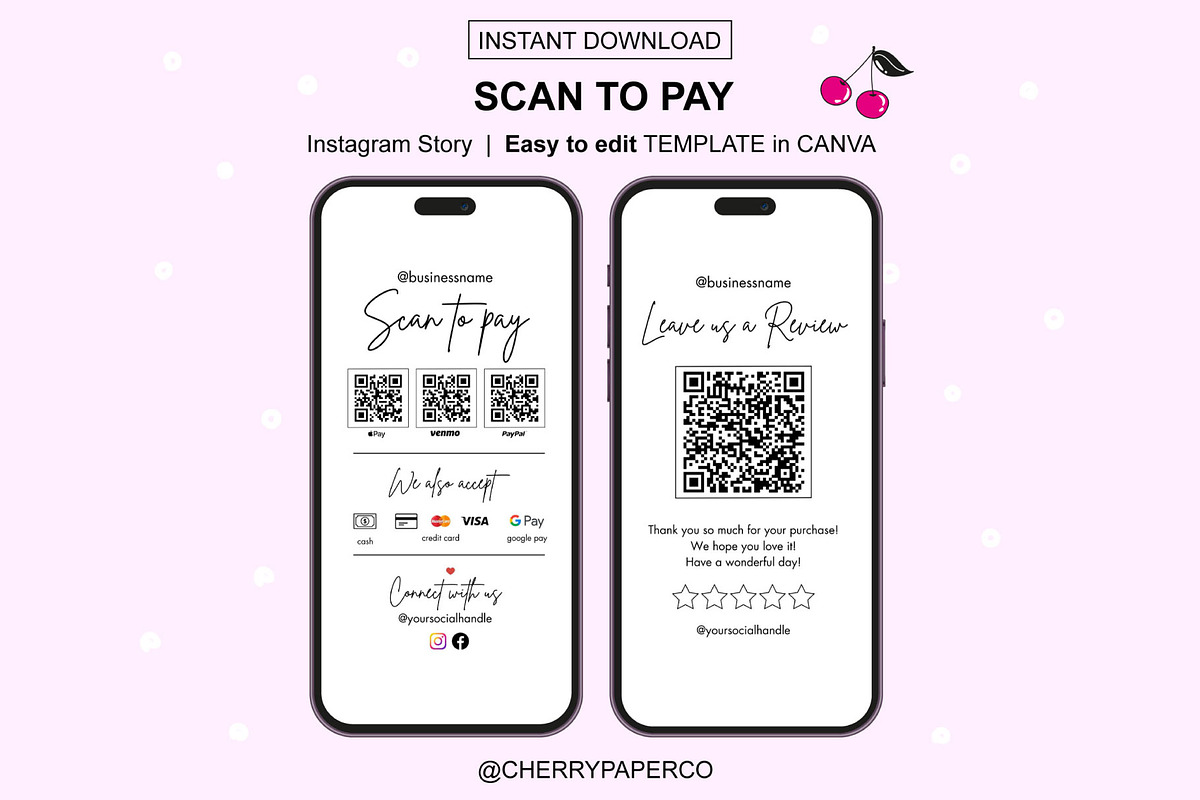 QR Code, Scan To Pay Sign Template, a Social Media Template by Cherry Paper Co (Photo 5 of 6)