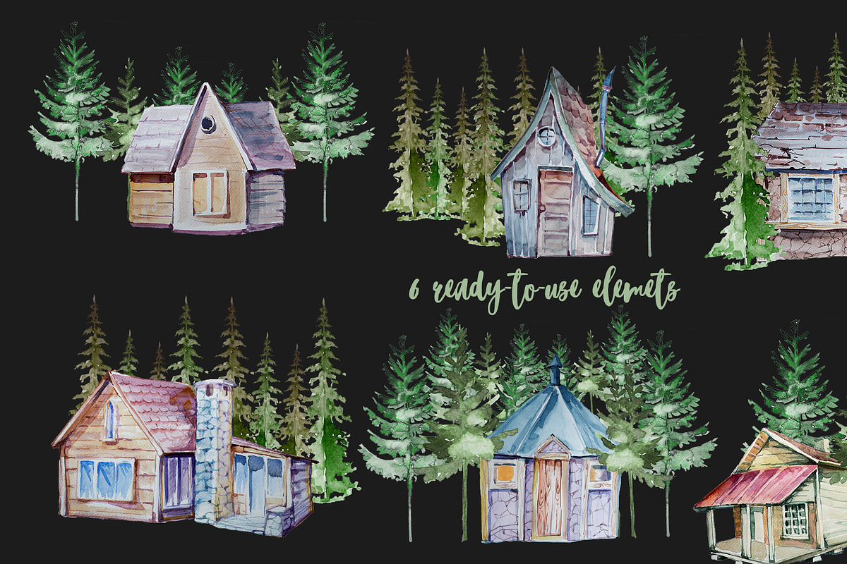 Watercolor Forest House Clipart, a Seasonal Illustration by ArtCreationsDesign (Photo 3 of 3)