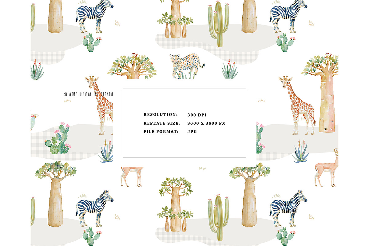 Safari Animals Savanna pattern, a Pattern Graphic by Milatoo (Photo 3 of 4)