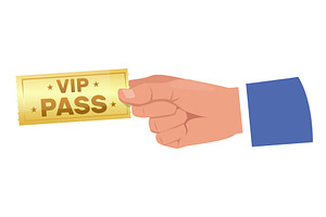 Hand holds golden VIP pass for, an Object Illustration by Vectorbuum