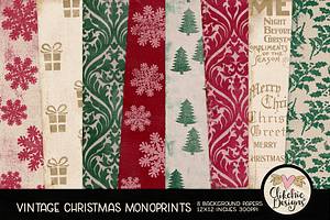Vintage Christmas Monoprint Papers