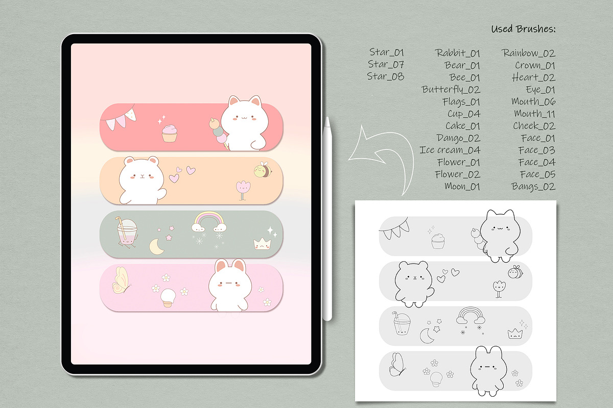 Procreate Sketch Kawaii Stamp Brush, a Brush Add-On by MISTstudioDesign (Photo 5 of 10)