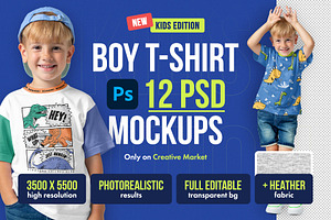 Realistic Kids Boy T-Shirt Mockups