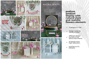 natural podium with realistic flower