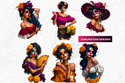 La Catrina Day of the dead Clipart 4, a Seasonal Illustration by ThatsDesignArt (Thumbnail 6 of 10)