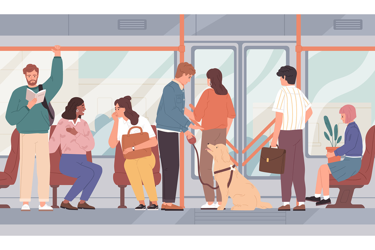 People commuting by public transport, a Person Illustration by Good Studio