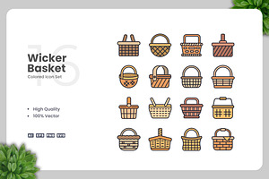 Wicker Basket Colored Icons, an Icon by Upnowgraphic