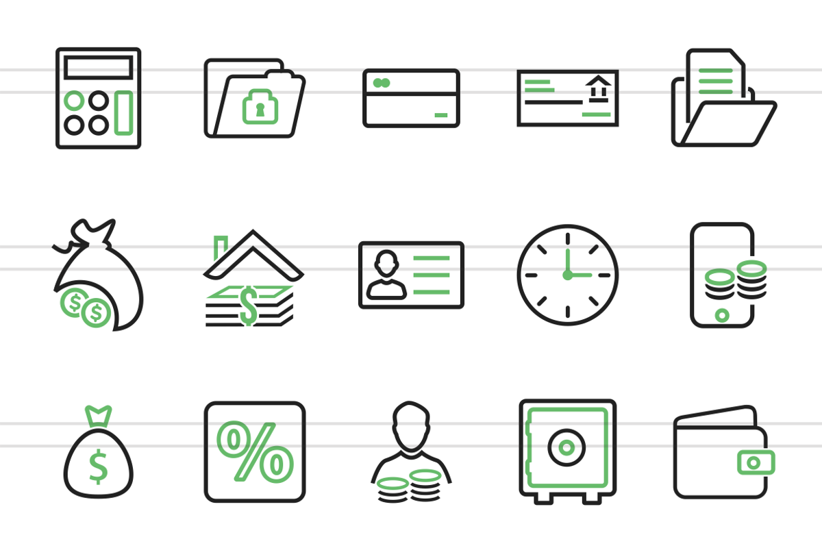 60 Banking Line Green & Black Icons preview 2