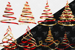 Red And Gold Ribbon Christmas Trees