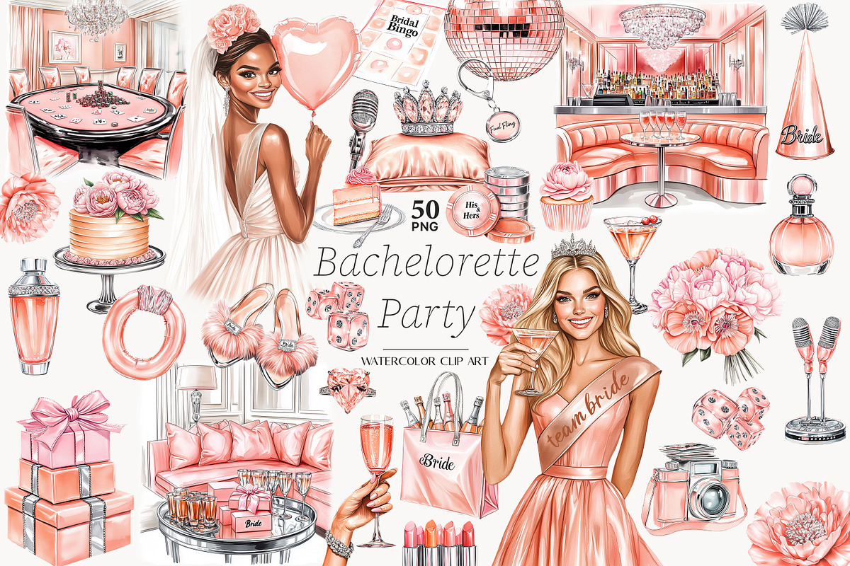 Bachelorette Party Clipart Set, a Person Illustration by GlamArtZhanna (Photo 1 of 8)
