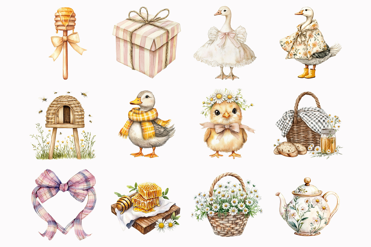 Honey Goose Watercolor Clipart, a Seasonal Illustration by Design Market (Photo 2 of 5)
