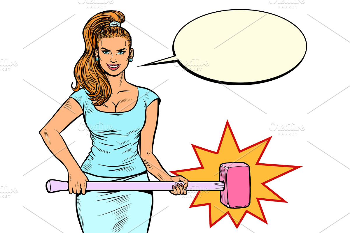 Beautiful strong woman with a hammer, an Object Illustration by studiostoks