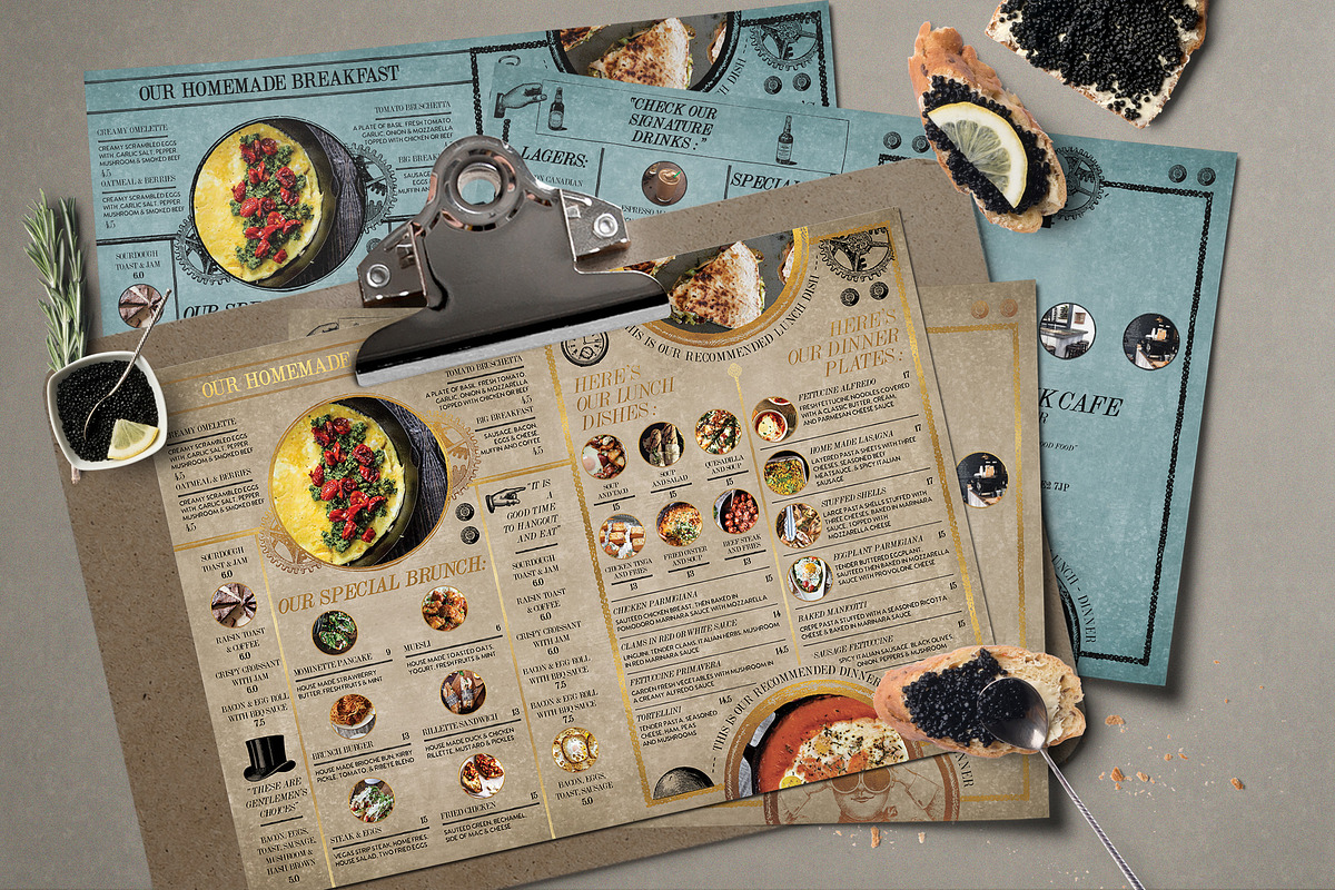Steampunk Cafe Food Menu, a Brochure Template by BlueRobinStudio (Photo 3 of 5)