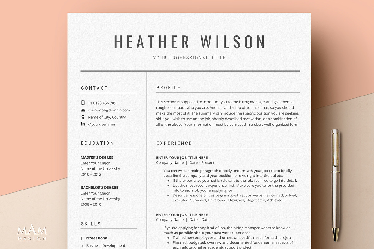 Professional Resume CV Template, a Resume Template by MAM Design (Photo 1 of 10)