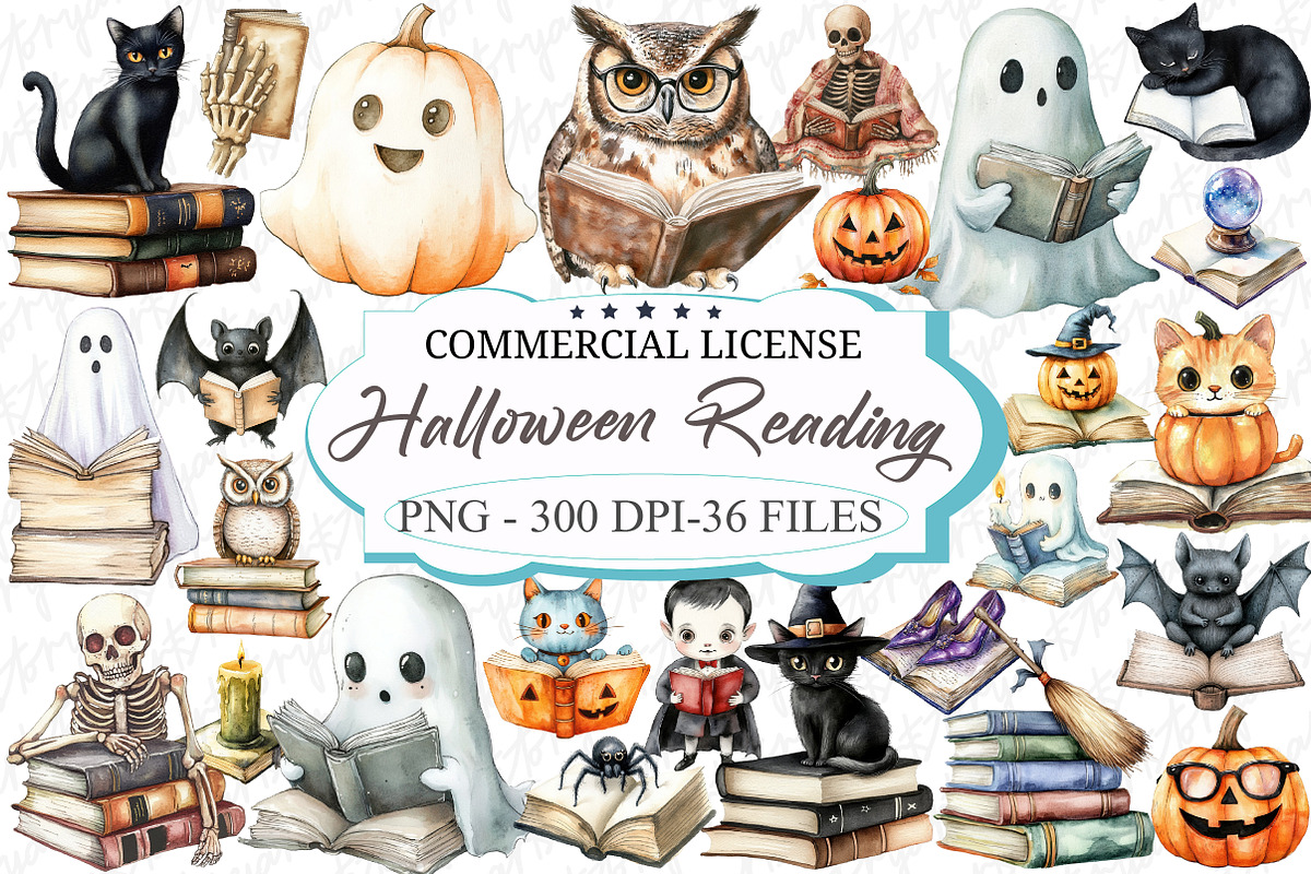 Cute Halloween Reading Clipart, an Illustration by designcity5 (Photo 1 of 5)