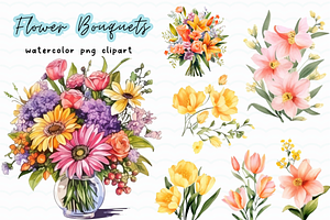 Spring Flower Bouquets Watercolor