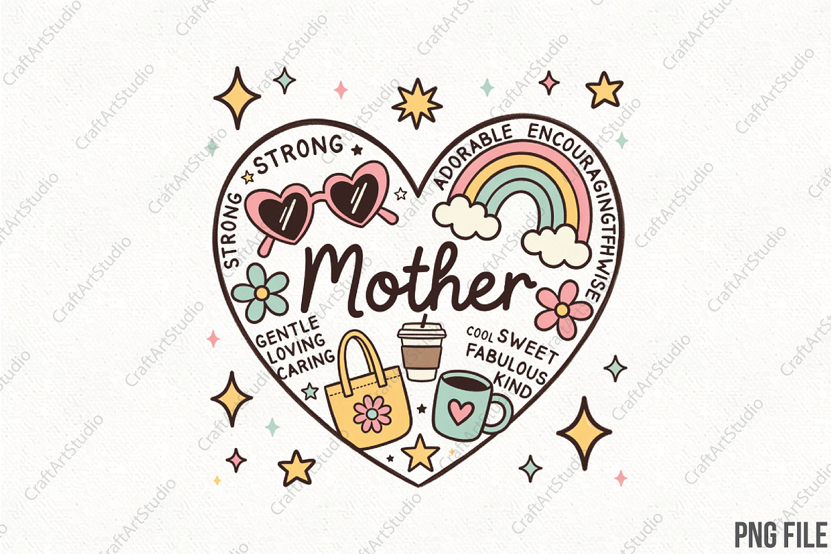 Retro Mothers Day, Mama Heart, Mom P, an Illustration by CraftArtStudio (Photo 1 of 4)