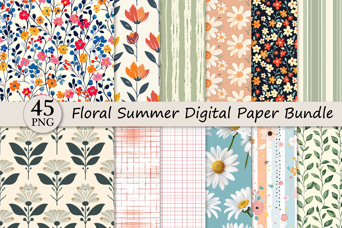 Floral Summer Digital Paper Bundle, a Texture Illustration by DreamPrint404 (Photo 1 of 7)