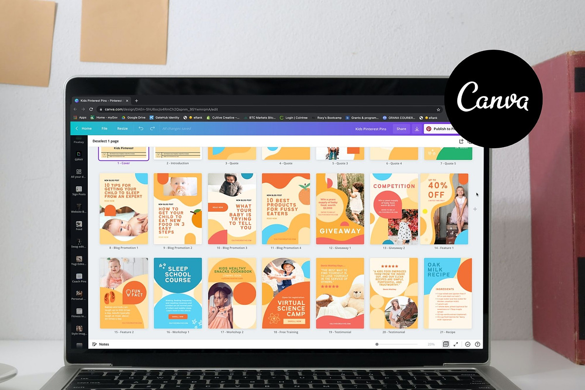 Kids Pinterest Canva Templates, a Social Media Template by Cultive Creative (Photo 2 of 12)