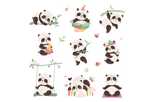 Funny pandas. Cartoon panda eating, an Animal Illustration by Valerie Bodnar