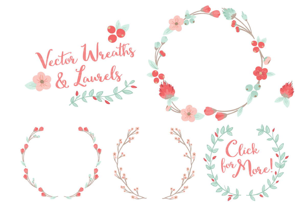 Mint & Coral Vector Flower Wreaths, an Illustration by Amanda Ilkov (Photo 3 of 3)