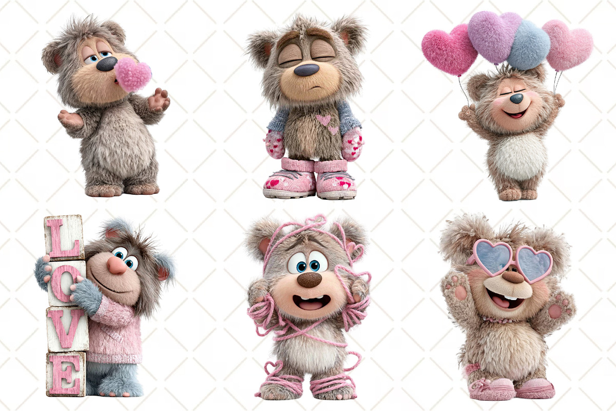 Quirky Valentines Teddy Bear Clipart, an Illustration by Black Bird Studio (Photo 5 of 6)