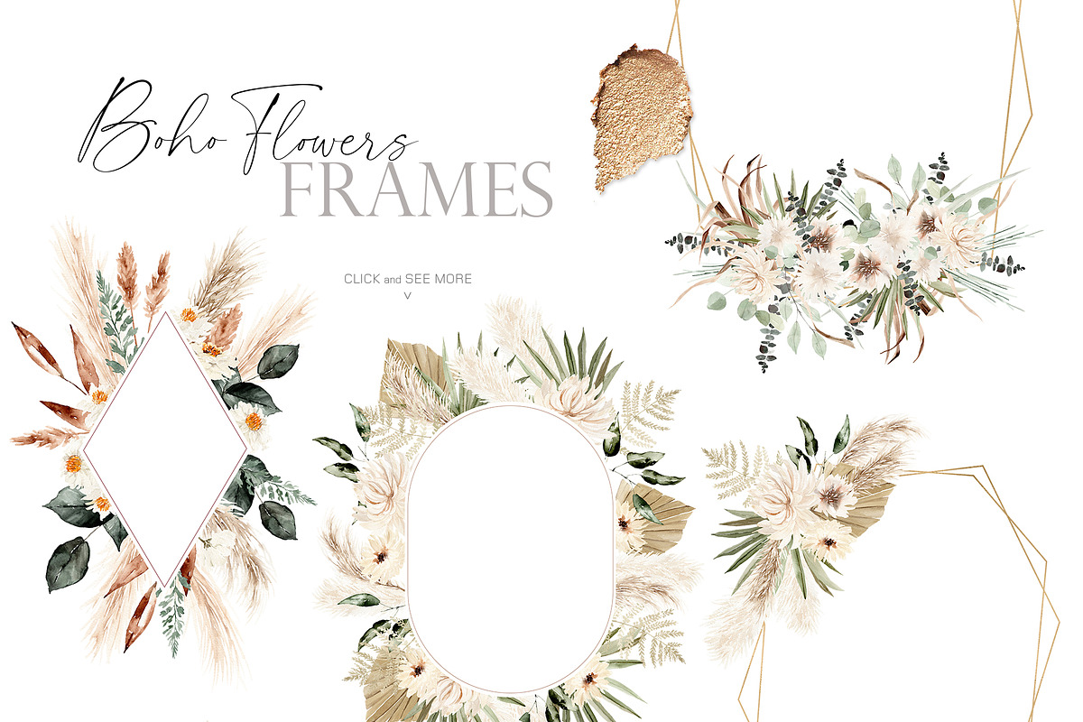 Watercolor flower - Boho leaves Set, an Illustration by Beigetime (Photo 6 of 9)