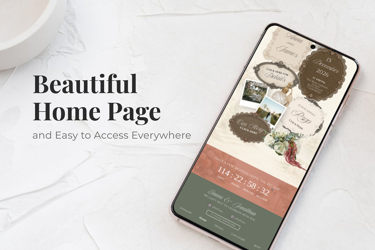 Green and Terracotta Wedding Website, a Landing Page Template by Everyday Perfection (Photo 2 of 12)