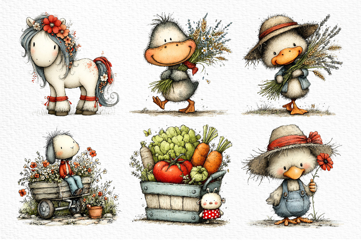 Watercolor Farm Clipart Bundle, a Seasonal Illustration by Craft Nest (Photo 6 of 6)