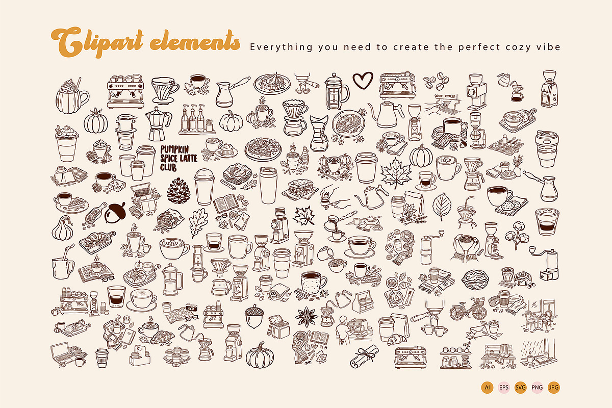 Retro Autumn Coffee Clipart Vector, a Seasonal Illustration by SunnJaneArt (Photo 3 of 19)