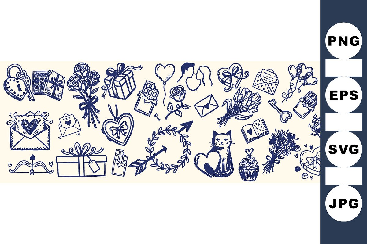 Hand Drawn Valentine Clipart Set, an Illustration by designvectx (Photo 1 of 3)