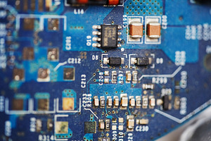 Macro photography of blue printed circuit board with electronic components., a Technology Photo by Rohan Photography