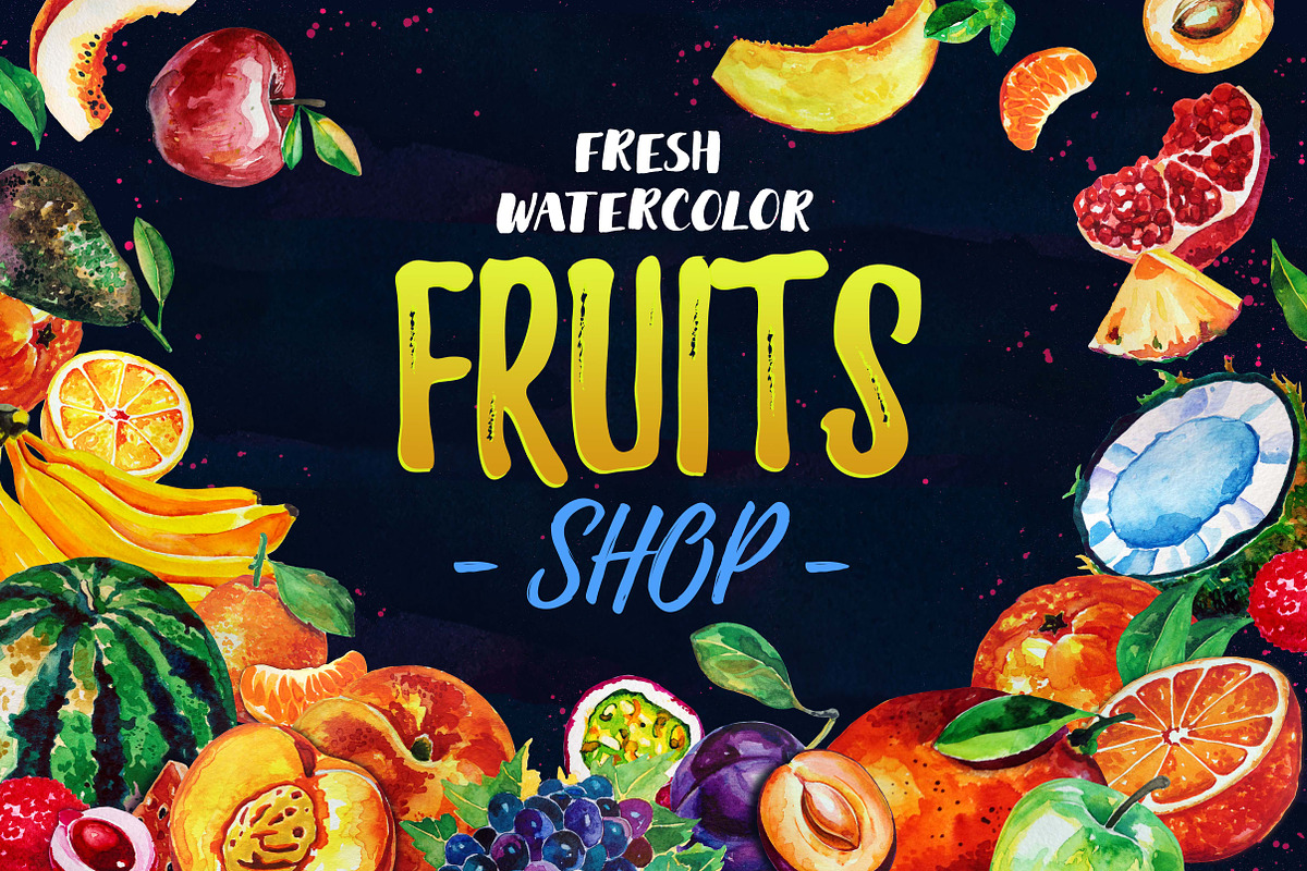 Fresh Watercolor Fruits Shop, a Food Illustration by BLAZTIGRA (Photo 1 of 6)