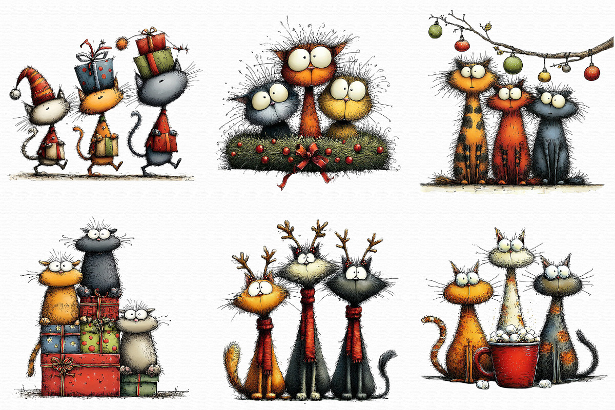 Quirky Christmas Cat Gang clipart, an Illustration by Libby Wishes (Photo 5 of 9)