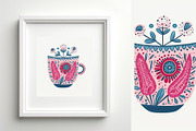 8 pink folk flower in cup print, a Decorative Illustration by ARTOZEN DIGITAL (Thumbnail 4 of 10)